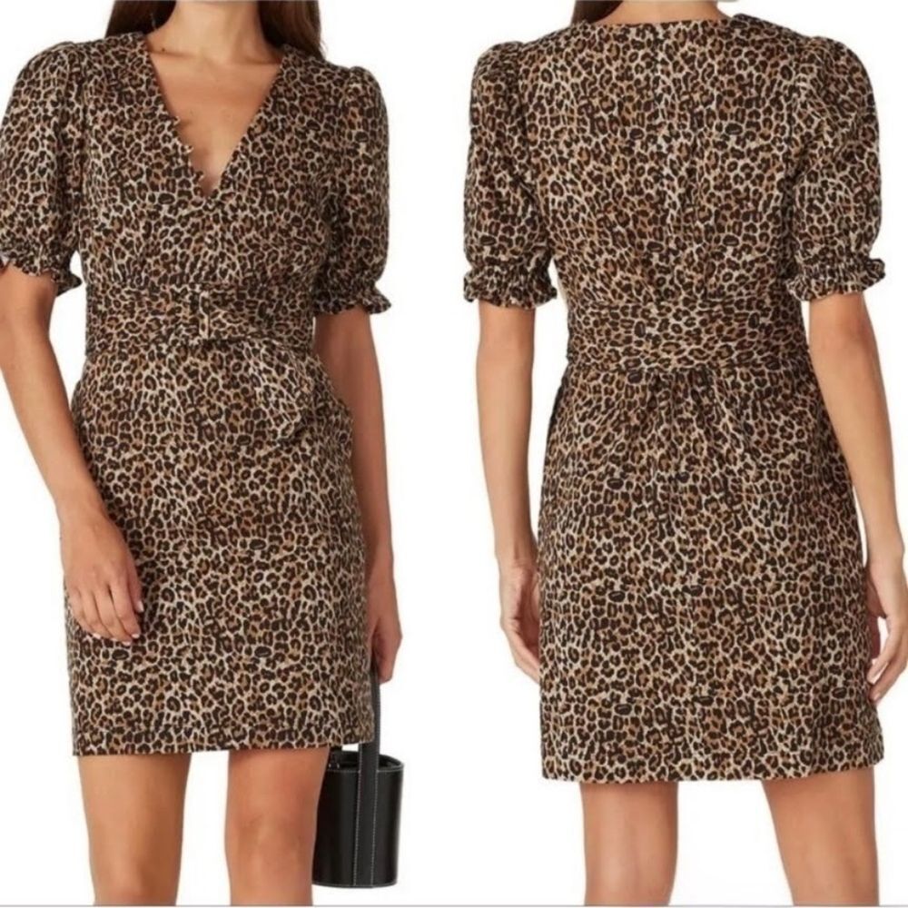 Marissa Webb Collective Leopard Print Short Sleeve Dress V Neck Size 0